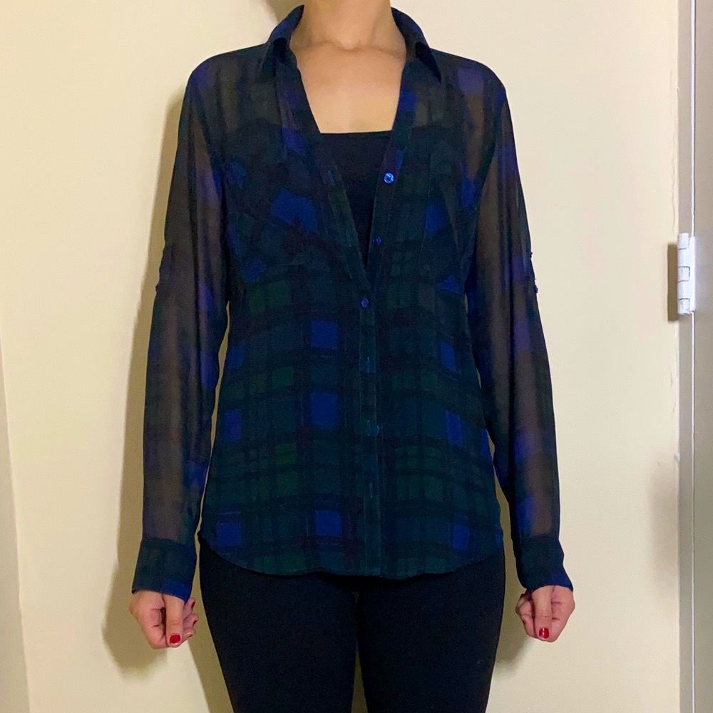 Express Portofino Sheer Plaid Shirt